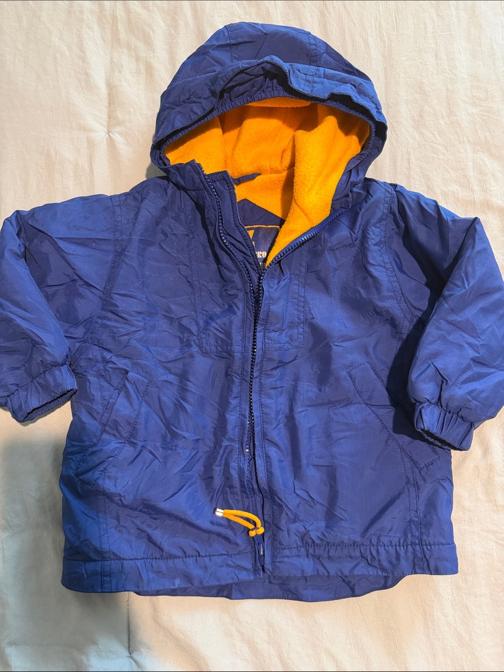 Kids Hooded Raincoat in Blue with Orange Lining